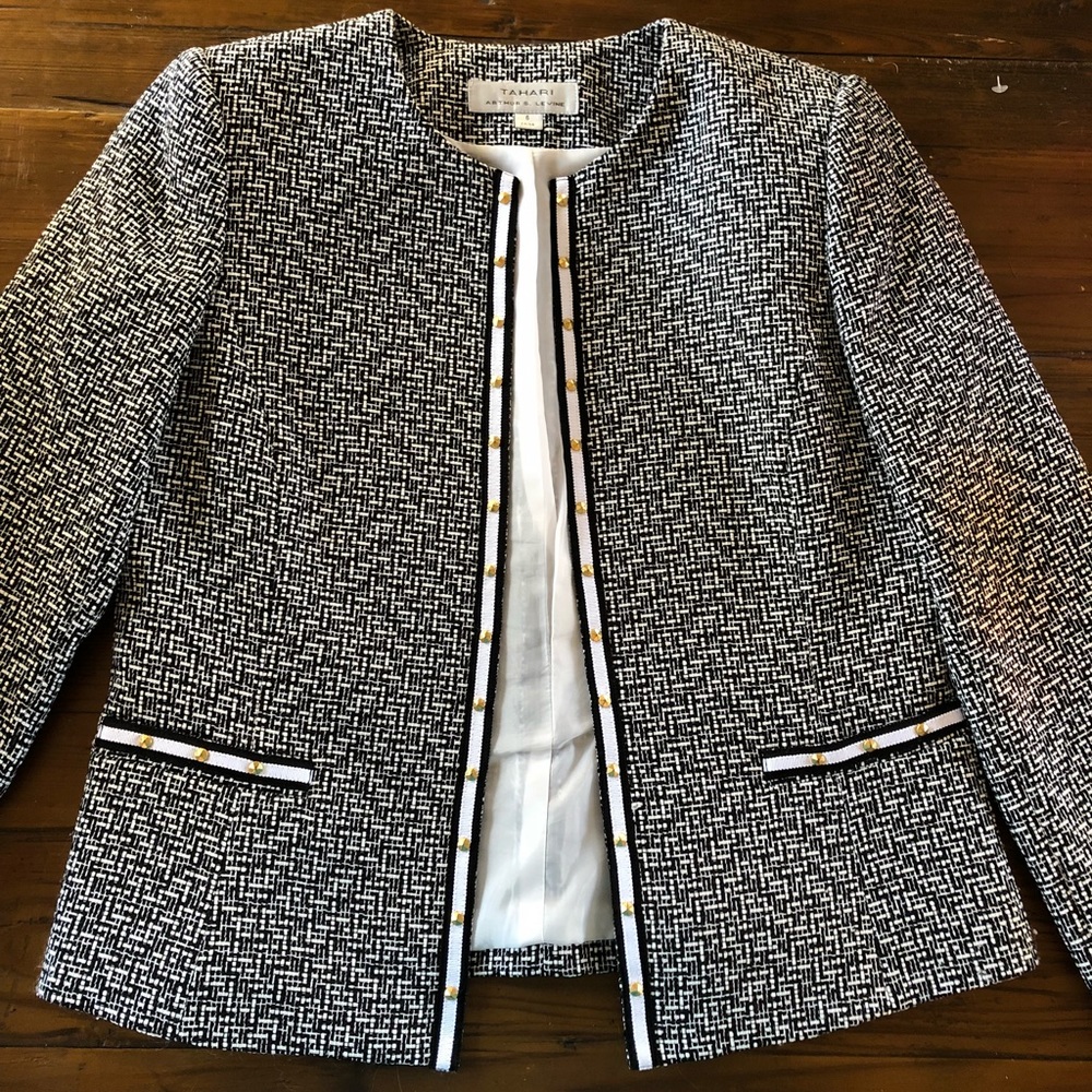 Black and white tweed blazer